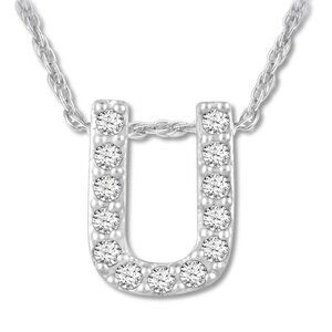 18kt White Gold Plated Letter U Comes With 18" Chain